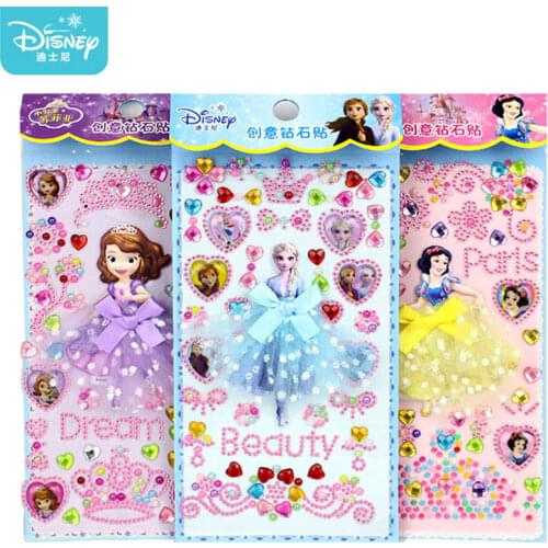 1PCS Disney Cartoon Diamond Stickers Sofia Frozen Princess Scrapbooking 3D Bubble Gem Sticker Baby Kids Toy Teacher Reward Gift