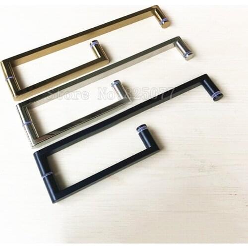 304 Stainless steel bathroom L type handle polish chrome/golden/dumb black shower room glass door handle C-C:425*225mm JF1606