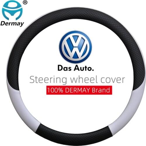 100% DERMAY Brand Leather Car Steering wheel Cover Anti-Slip for VW Golf Polo Bora Passat Touran CC T6 T5 T4 Auto Accessories