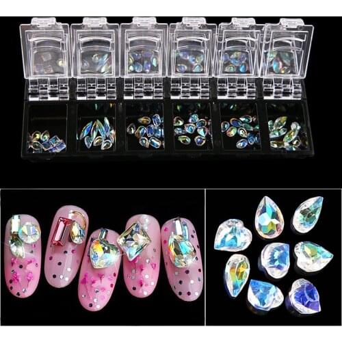 1Box 12 Grids AB Nail Art Diamond Gem 3D Nail Sequin Flat Back Crystal Rhinestone Glass Nail Art Jewelry Decoration