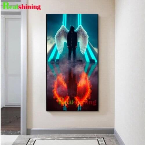 2021 round Diamond Painting Modern art, Anime Angel Wings Ice and Fire Full Rhinestone of Picture Diamond mosaic sale N1596