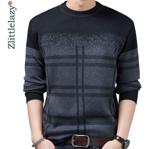 2020 Casual Thick Warm Winter Plaid Knitted Pull Sweater Men Wear Jersey Dress Pullover Knit Mens Sweaters Male Fashions 02121