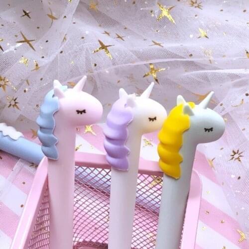 24 PCs Cute Candy-Colored Unicorn Gel Ink Pens Whoelsale Students Writing Supplies Signature Pen Student Writing Office Exam Pen