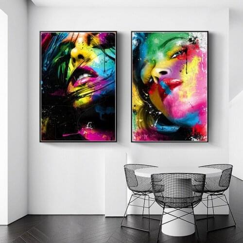 Abstract Sexy Lips Graffiti Art Canvas Painting Wall Art Colorful Girl Face Posters And Prints Face Art Pictures Room Home Decor