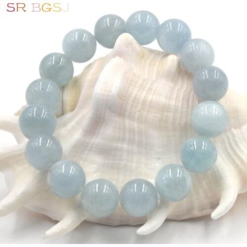 Free Shipping 6 8 10 12mm Round Aquamarines Blue Aqua Gems Natural Stone Stretchy Women Bracelet 7" 7.5" 8"