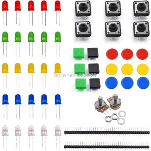 Electronics component pack with resistors, LEDs, Switch, Potentiometer for Arduino UNO, MEGA2560, Raspberry Pi