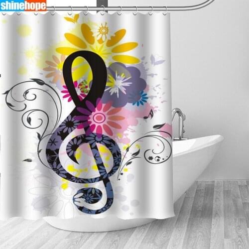 Big Sale New Custom Art Music Notes Modern Shower Curtain with Hooks bathroom Waterproof Polyester Fabric