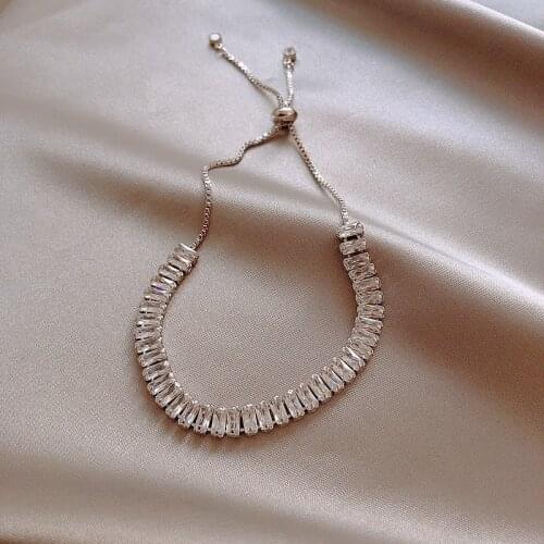 FYUAN Fashion Geometric Zircon Bracelet For Women Shiny Rose Gold Chain Crystal Bracelets & Bangles Jewelry Party Gifts