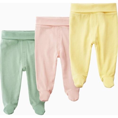 3-6M Newborn Unisex Baby Pants Baby Cotton High Waist Trousers Infant Baby Boys Girls Bag Foot Pants Even Socks Baby Leggings