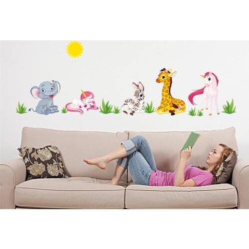 Forest animals elephant unicorn horse giraffe wall sticker for kids children bedroom poster home decor nursery decal