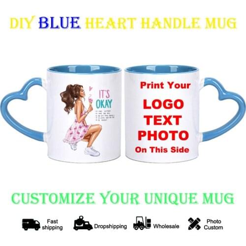 DIY Blue heart Mug Personalized Ceramic Mugs beauty pattern Coffee Milk Cup Gift Print Pictures photo mug KTDZ-RW-001-LA