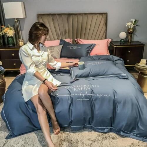 4Pcs Cotton Bedding Set Home Soft Embroidery Duvet Cover Bed Sheet Set Queen King Size Bed Linen Luxury Satin Bed Linings