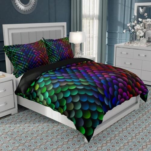 2/3 Pcs Mermaid Scales Bedding Set Colorful Geometric Bedding Quilt Cover Queen King Kids Adult Girls Duvet Cover Dropshipping