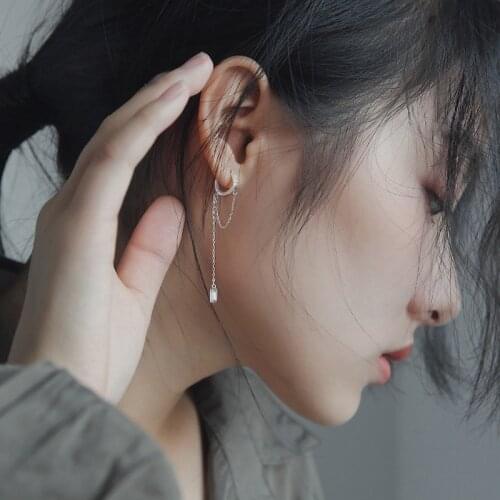DAIWUJAN INS Cool Geometric Zircon Pendant Round Hoop Earrings for Women Korean Long Tassel Single Earring 2020 Punk Jewelry