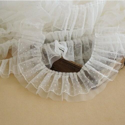 10cm Wide White Black 3D Pleated Dots Lace Folds Sewing Collar Applique Ruffle Dress Trim Fringe Decoration