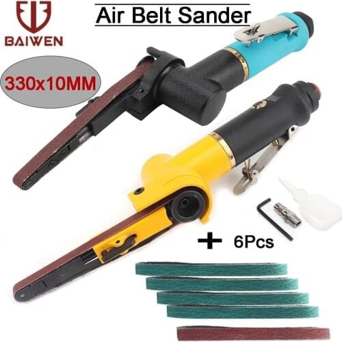 3/8" Air Belt Sander 10*330MM Pneumatic Angle Grinding Machine with 6Pcs Sanding Belt for Air Compressor Sanding Pneumatic Tools