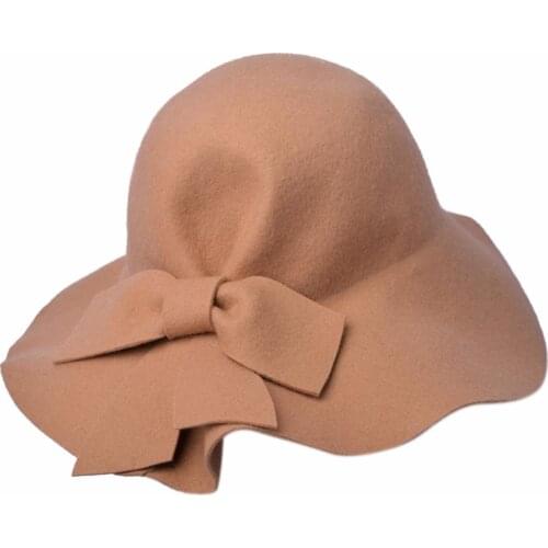 Hot Selling Ladies Bow Trim Wool Felt Floppy Hat to Decorate W10-3938