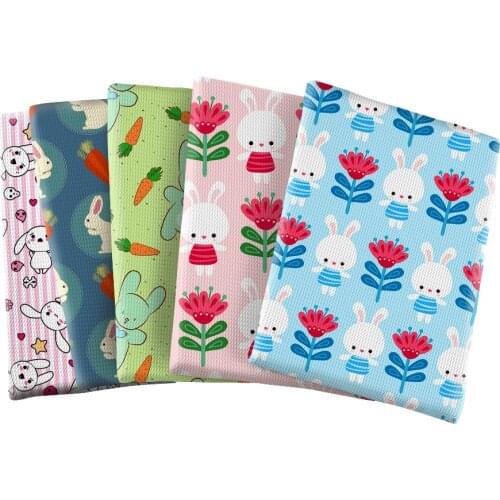 Cute Cartoon Rabbit Pattern Printed Bullet Textured Liverpool Patchwork Tissue Kids home textile 50*145cm