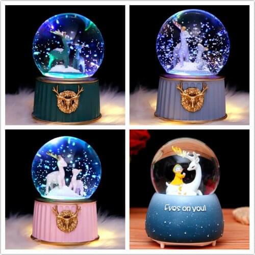 Crystal Ball Music Box giraffe elk unicorn Girls Birthady Gifts Glowing Snowflakes Music Box Home Decoration Desktop Ornament