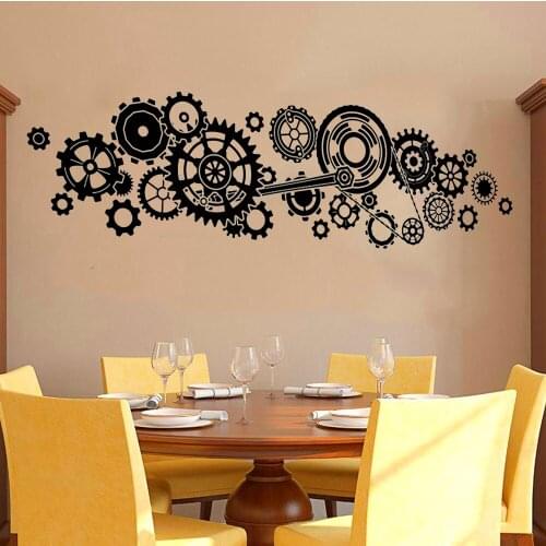 3D Wallpaper Murals On the WallSteampunk Gears and Cog Wall Decal removable For home office restaurant Kitchen Dining Room rb343