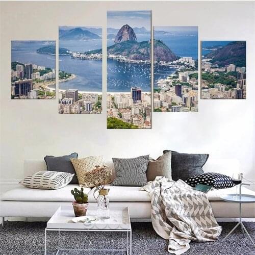 Wall Art Canvas Painting Pictures Printed Poster Brazil Rio De Janeiro 5 Panel Home Decor For Living Room Modern