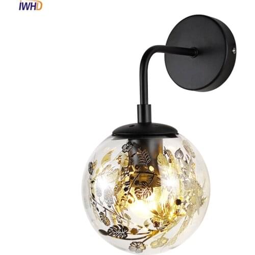 Metal Leaf Glass Ball Wall Lamp Creative Nordic Modern Fixtures Sconce Wandlamp Golden/Black Indoor Lighting For Bedroom Cafe