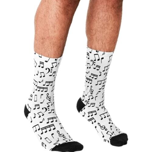 Mens socks Funny Black Music Notes on White Background Socks Men harajuku Happy Novelty boys Crew Casual Crazy Socks for men