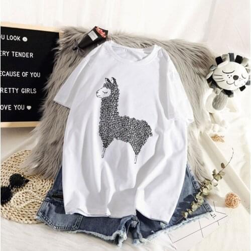 New T Shirt Women Kawaii Top Cartoon Graphic Tees Funny Lovely Alpaca Harajuku T-shirt Unisex Fashion Tshirt Female