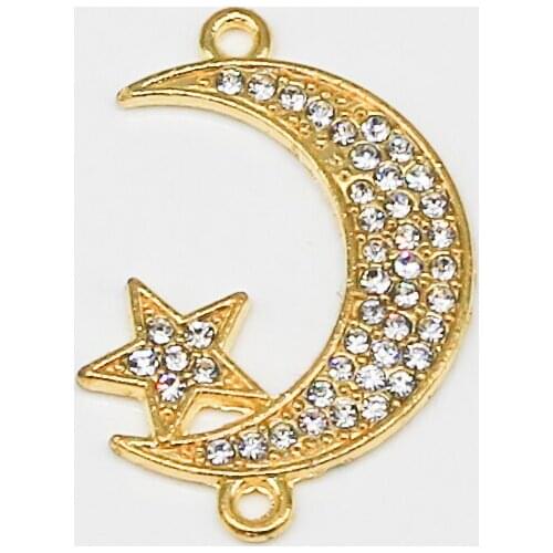 50PCS Gold Religion Muslim Islamic Allah Charm Rhinestone Moon Pendant Necklace Bracelet DIY Jewelry Handmade