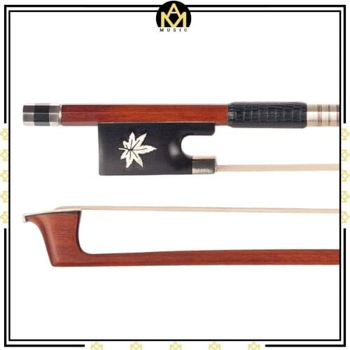 Professional Pernambuco Violin Bow Octagonal Stick White Horsehair W/ Maple Leaf Pattern Ebony Frog 4/4 Fiddle Bow