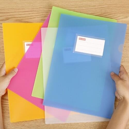 A4 Transparent Color Single Page Clip PP Single Layer L-shaped Folder Plastic Single Clip Custom Presentation Folder Portfolio