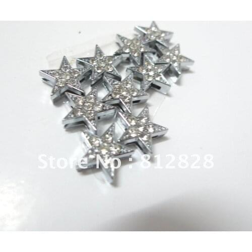 50pcs 8mm Opening Slide Stars Charms With 6pcs Rhinestone for Dog Collar & Wristband DIY Free Shipping