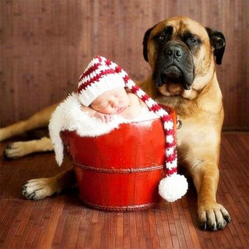 Newborn photography props baby pompom hat Christmas toddler beanie with long tail baby photo new born cap fotografia accessories