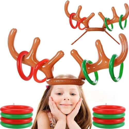 Christmas Game Inflatable Reindeer Antler Hat Ring Toss Christmas Gift for Kids Navidad Natal New Year Gift Game Xmas Decor Noel