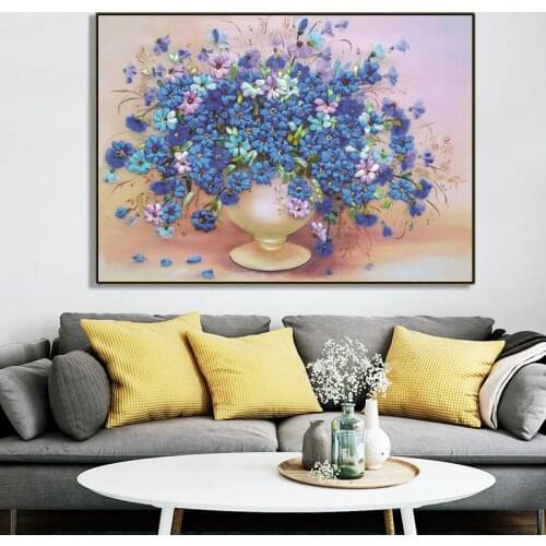 Needlework cross stitch,kit For Embroidery set,blue daisy vase flower print pattern Cross-Stitch painting wedding gift