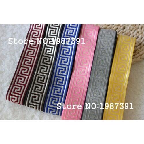 Wide 3.3cm 9yards/lot Polyester Woven Jacquard Ribbon silver and black Geometric pattern 6color LS-4819