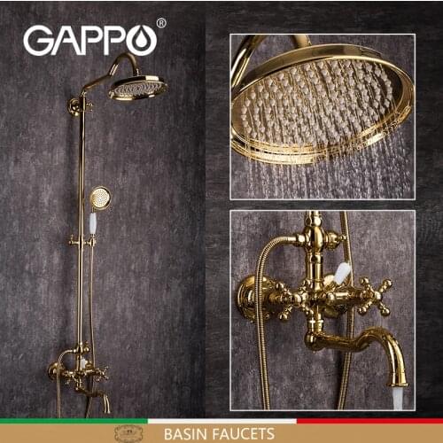 GAPPO Luxury Gold Bathroom Shower Faucets Brass Bathroom Faucet Mixer Rainfall Retro Gold Shower Head Set Shower System G2489-6