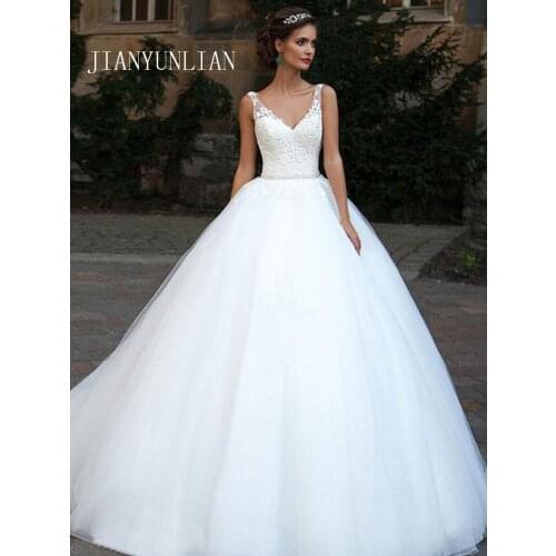 V Neck Wedding Dresses Lace Applique A Line Backless Bridal Gown Custom Plus Size Bride Dresses Vestido De Novia