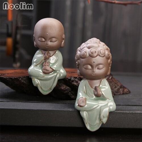 Creative Boutique Small Buddha Statues Buddhist Tathagata Cute Little Monk Ornaments Ceramic Tea Pet Accessories Home Decor