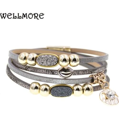 WELLMORE two Layer leather bracelet fashion beaded bracelets charm bracelets for women gifts Bohemian bracelet femme wholesale