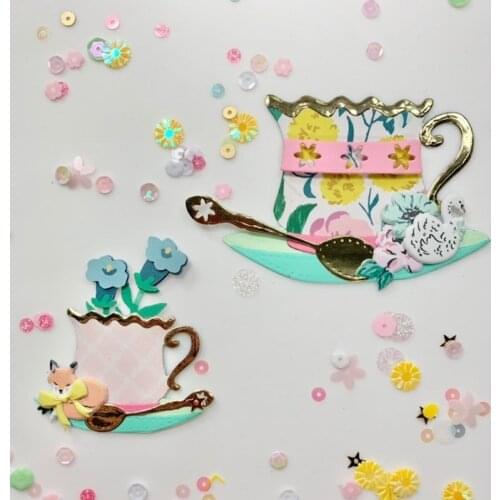 ZFPARTY Two Sizes Vintage Teacup Metal Cutting Dies Stencils for DIY Scrapbooking Decorative Embossing DIY Paper Cards