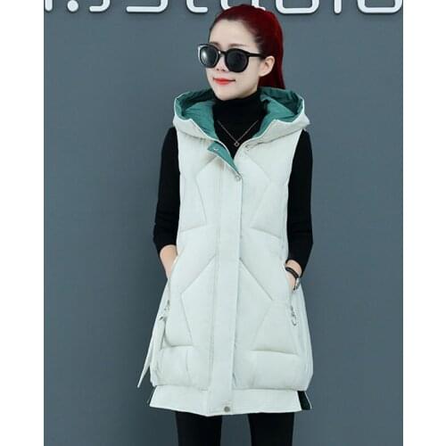 Women Hooded Cotton Thicken Warm Oversized Vest Mid-Length Coats Jackets Student Loose Femme Winter Outerwear