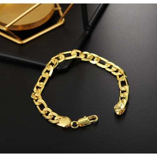 Hot 18K gold Color 8MM geometry Chain 925 sterling Silver Bracelets for Women men Fashion Wedding Party Christmas Gifts Jewelry