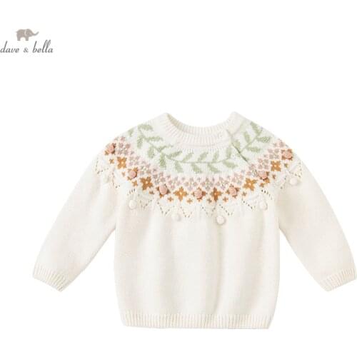 DBM19458-K dave bella winter cute baby girls Christmas cartoon knitted sweater kids girl fashion toddler boutique tops
