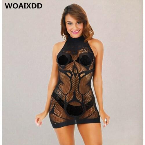 Plus Size Women Black Sexy Lingerie Dress Lace Up Porn Lingerie Sexy Hot Erotic Mini Dress Underwear Femme Babydoll Sleepwear