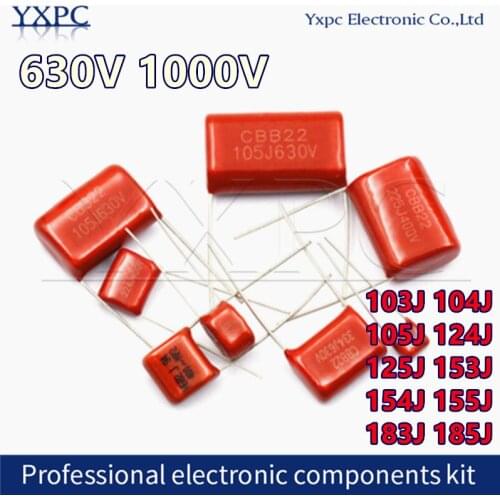 10pcs CBB22 polypropylene film capacitor 630V 1000V 103J 104J 105J 124J 125J 153J 154J 155J 183J 185J 0.1uf 100nF 1000V104J