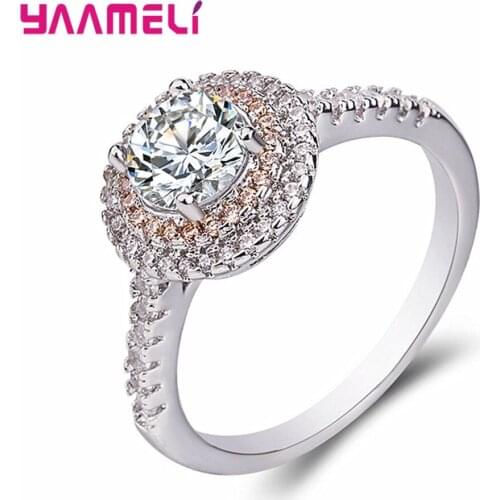 100% 925 Sterling Silver Trendy Charms Sparkling Elegant Cubic Crysstal Stackable Zircon Rings For Women Girls Wedding Jewelry