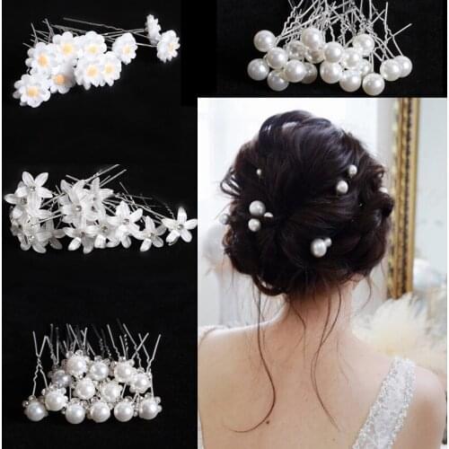 20Pcs Hair Pearl Decor Flower U-shaped Hairpin Metal Barrette Hair Clips Accessories Hair Styling Tools Brides Party Gifts