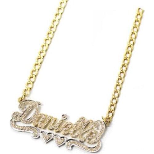 3UMeter Custom Name Necklace Custom double Color Personalized Stainless Steel Heart And Crown Nameplate Necklace For Women Gifts