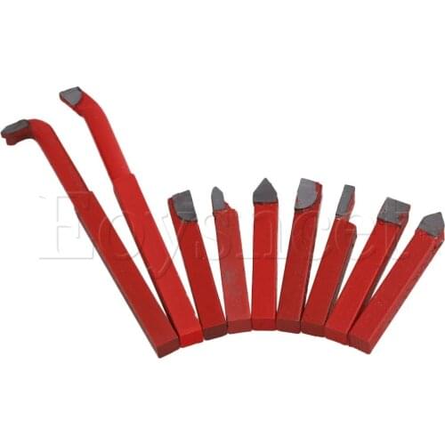 9 PCS YW1 Alloy Tool Bit Iron Brazed Carbide Lathe Turning Tool Red 8*8mm